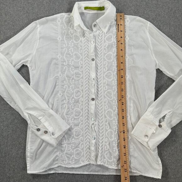 Rapsodia White Embroidered Button Down Blouse Women's Medium Cotton Long Sleeve - Picture 7 of 11